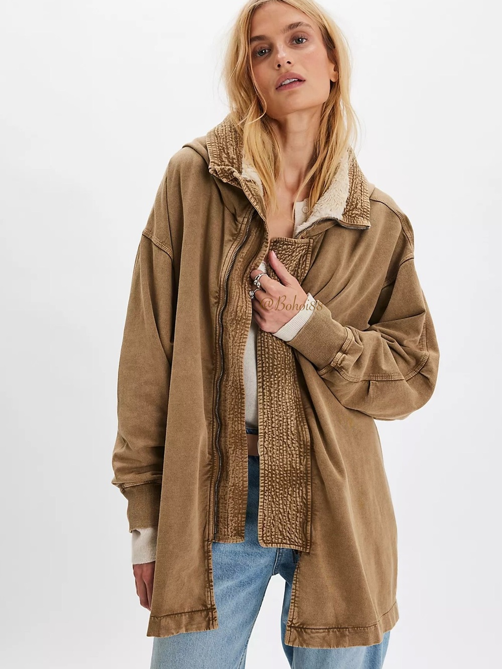 NWT Free People FP One Cedar Faux Fur Lined Hoodie